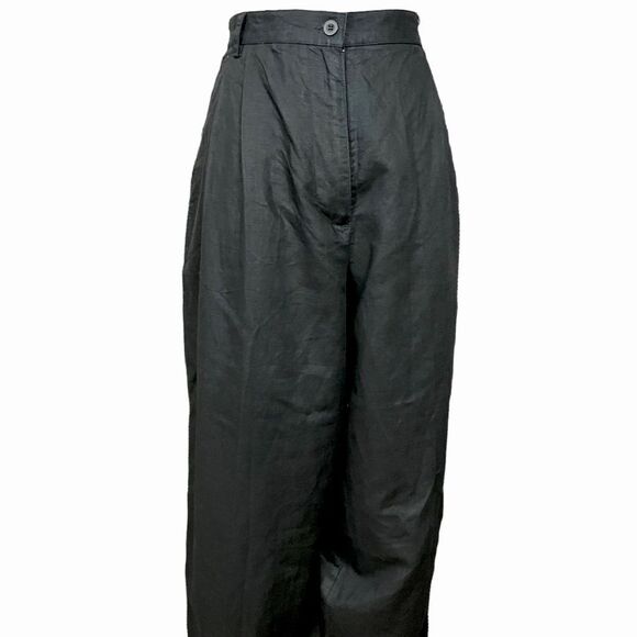Vintage 90’s Susan Bristol Black Linen High Waist Relaxed Trouser Pants 12 - Picture 1 of 12